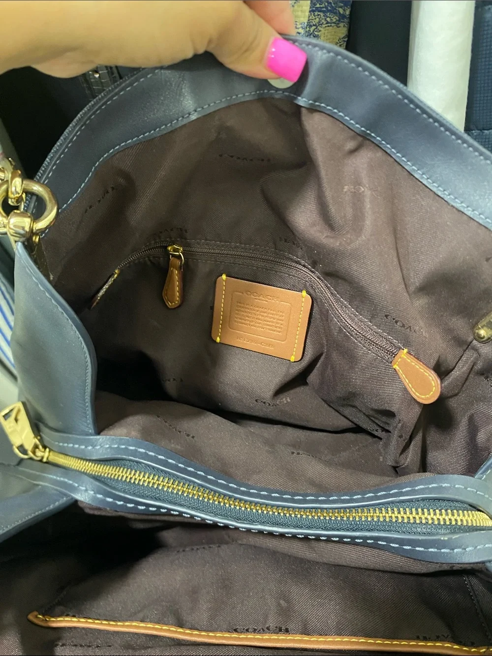 Coach Navy Logo Canvas & Leather Shoulder Tote